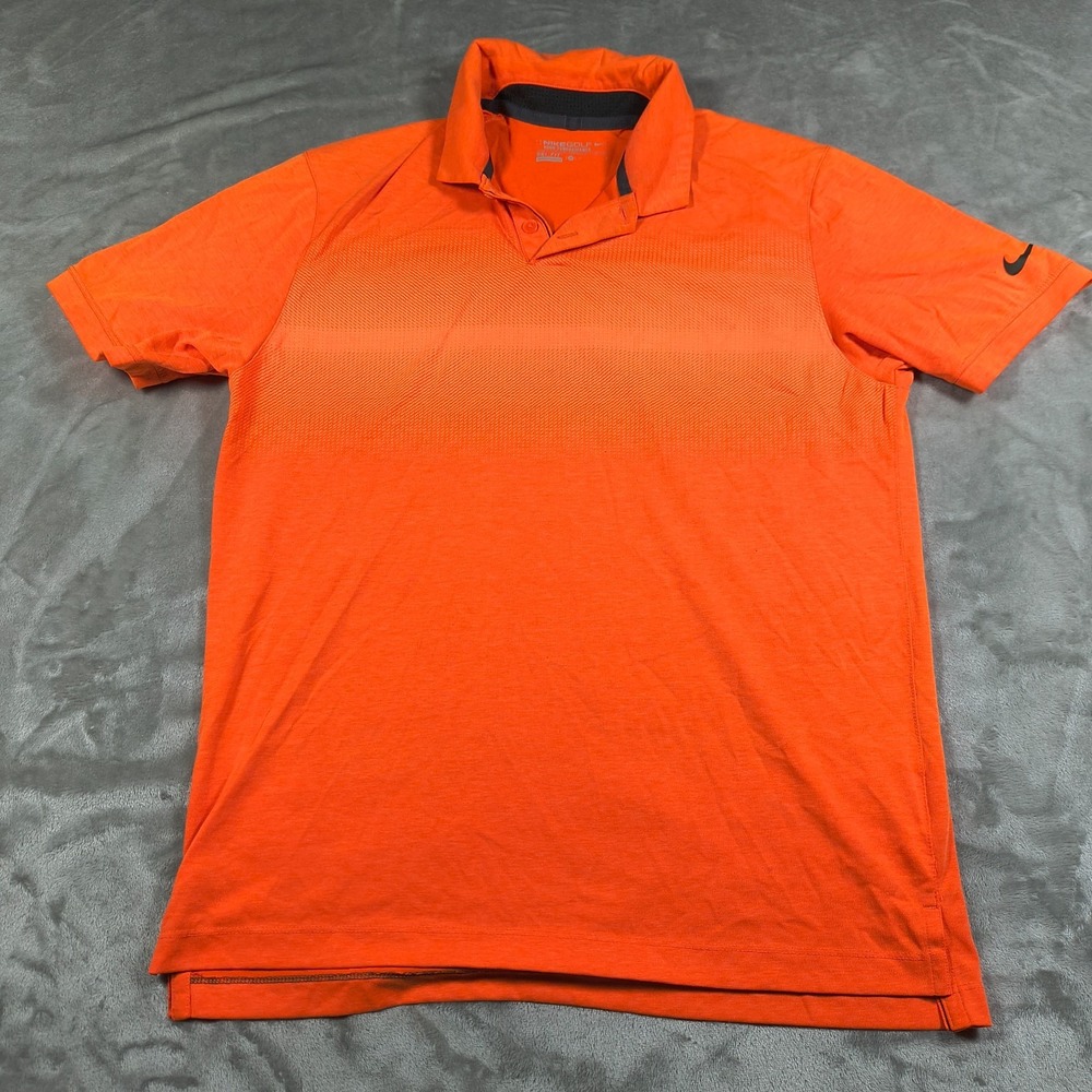 Nike Golf Polo Shirt Mens Medium Orange Geometric Abstract Tour Performance